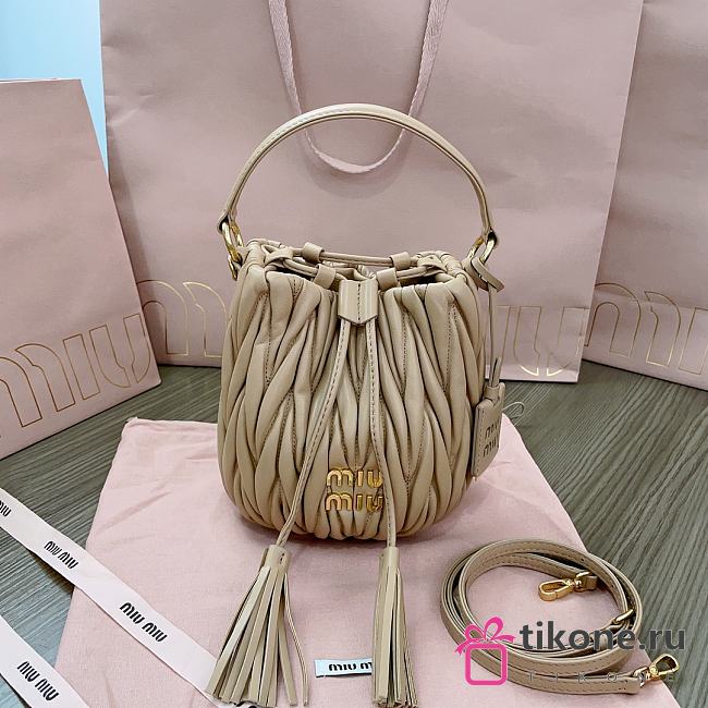 Miumiu Matelassé Nappa Beige Leather Bucket Bag - 17x15x10cm - 1