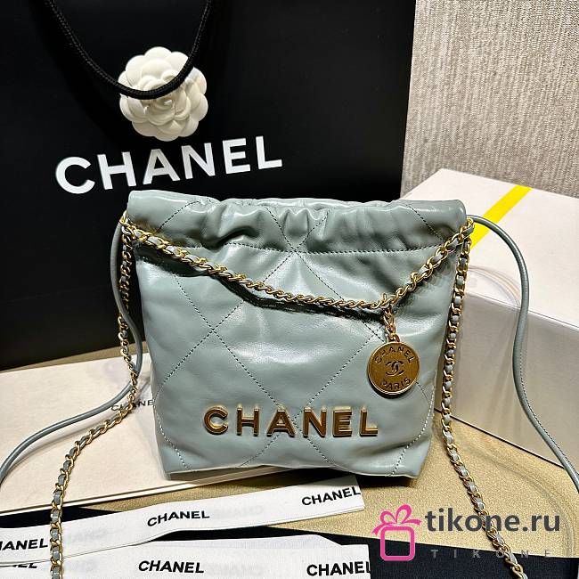 Chanel 22 Blue Grey Lambskin Leather Handbag 20cm - 1