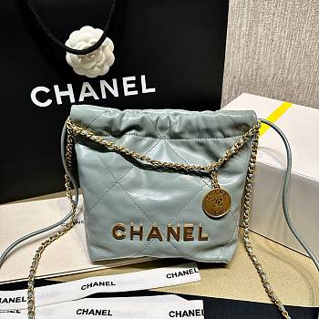 Chanel 22 Blue Grey Lambskin Leather Handbag 20cm