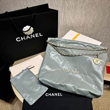 Chanel 22 Blue Grey Lambskin Leather Handbag 35cm