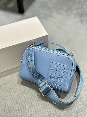Loewe Blue Debossed Leather Messenger Bag - 19x12.5x6.5cm