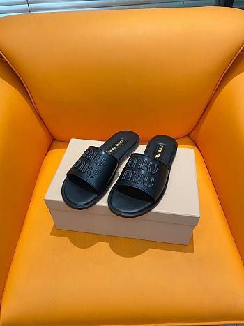 Miumiu Black Leather Slippers 