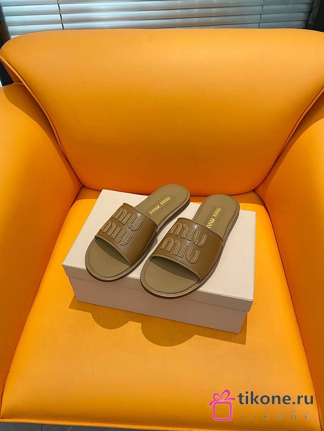 Miumiu Brown Leather Slippers - 1