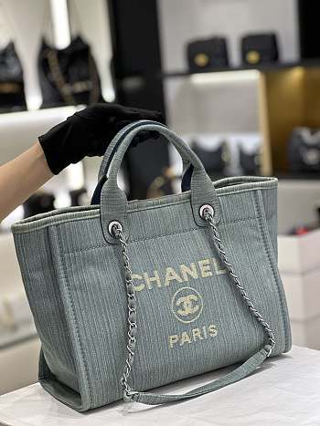 Chanel Deauville Tote Blue Denim Top Handles 32cm