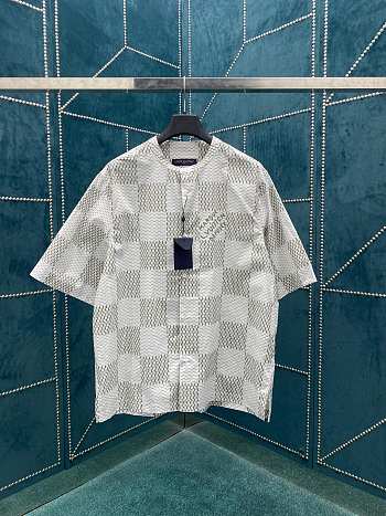 Louis Vuitton Grey Short-Sleeved Officer Collar Shirt