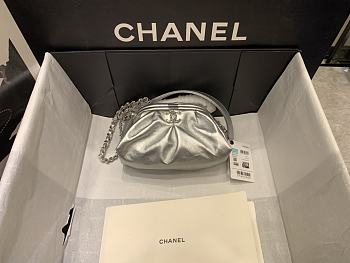 Chanel Silver Leather Clutch Bag - 22x17x10cm