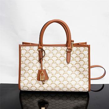 Celine Horizontal Cabas In White Triomphe Tote - 35x22x7cm