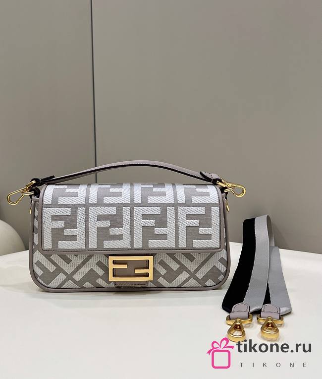 Fendi Baguette Grey Canvas Bag - 27×6×14cm  - 1