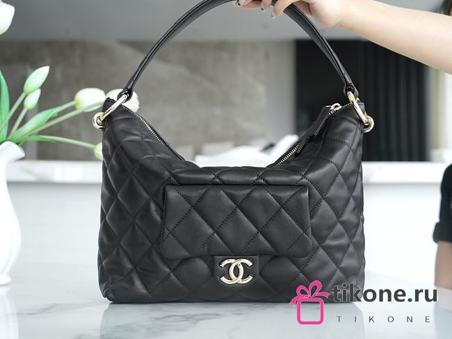 Chanel Small Maxi Hobo Black Lambskin Bag - 22.5x28x13cm - 1