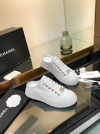 Chanel White Lace-up Sneakers
