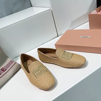 Miumiu Natural Woven Fabric Loafers