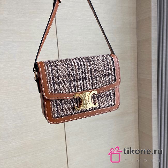 Celine Triomphe Classic Check Shoulder Bag Brown 18.5cm - 1