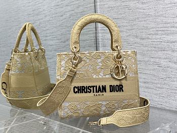 Dior Lady Beige Brocade Handbag 24cm