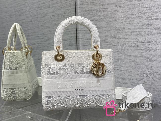 Dior Lady White Brocade Handbag 24cm - 1