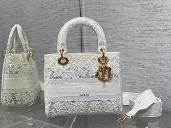 Dior Lady White Brocade Handbag 24cm