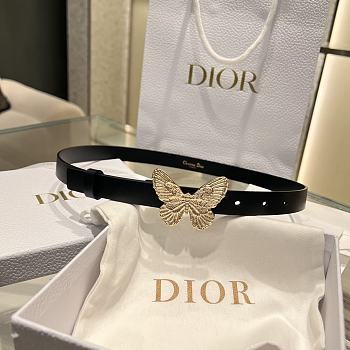 Dior Black Leather Gold Butterfly Buckle Belt Width 2cm