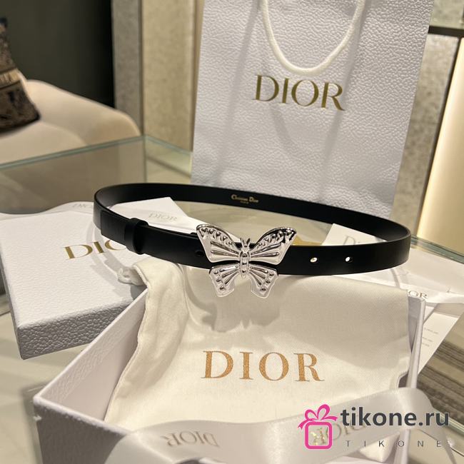 Dior Black Leather Silver Butterfly Buckle Belt W2cm - 1