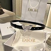 Dior Black Leather Silver Butterfly Buckle Belt W2cm - 1