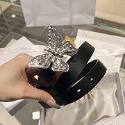 Dior Black Leather Silver Butterfly Buckle Belt W2cm - 2