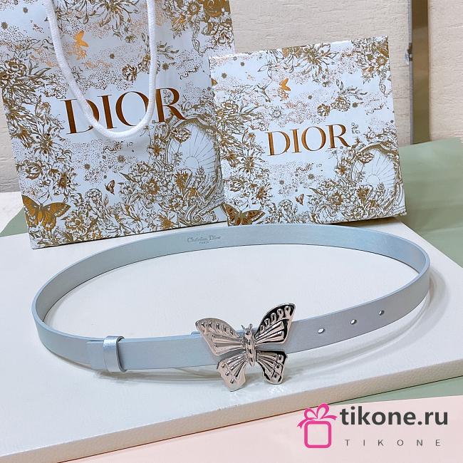 Dior Blue Leather Silver Butterfly Buckle Belt W2cm - 1