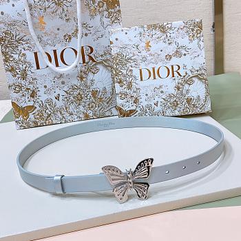 Dior Blue Leather Silver Butterfly Buckle Belt W2cm