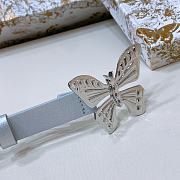 Dior Blue Leather Silver Butterfly Buckle Belt W2cm - 4