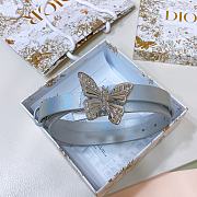 Dior Blue Leather Silver Butterfly Buckle Belt W2cm - 3