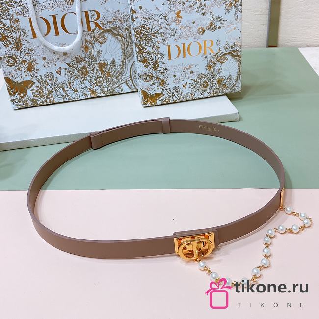 Dior Brown Belt Gold Buckle With Pearls - 1