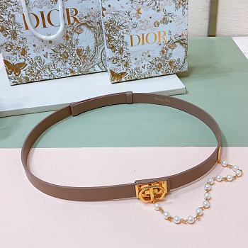 Dior Brown Belt Gold Buckle With Pearls