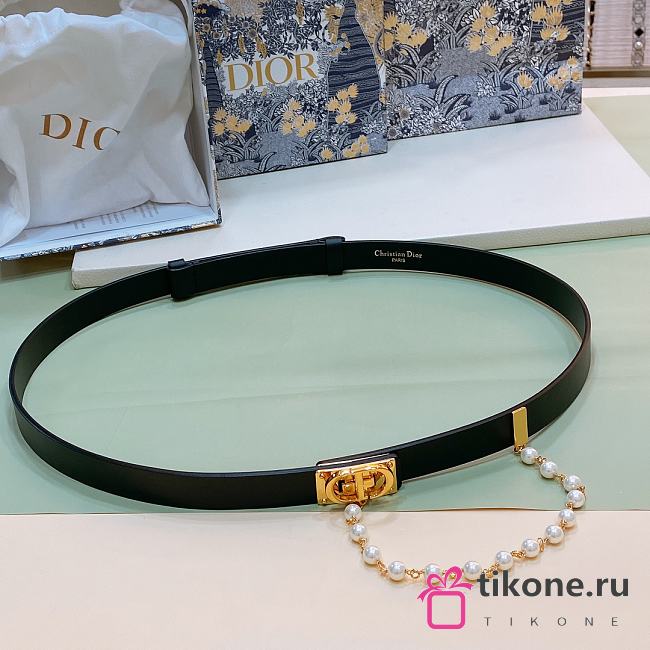 Dior Black Belt Gold Buckle With Pearls W2cm - 1