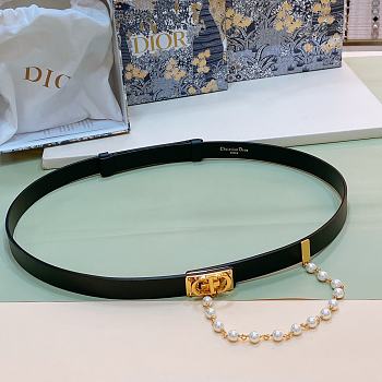 Dior Black Belt Gold Buckle With Pearls W2cm