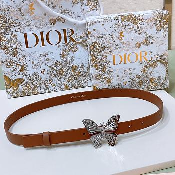 Dior Brown Leather Silver Butterfly Buckle Belt W2cm