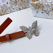 Dior Brown Leather Silver Butterfly Buckle Belt W2cm - 2