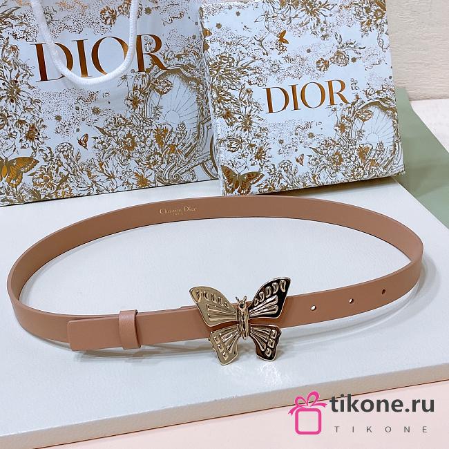 Dior Pink Leather Gold Butterfly Buckle Belt W2cm - 1