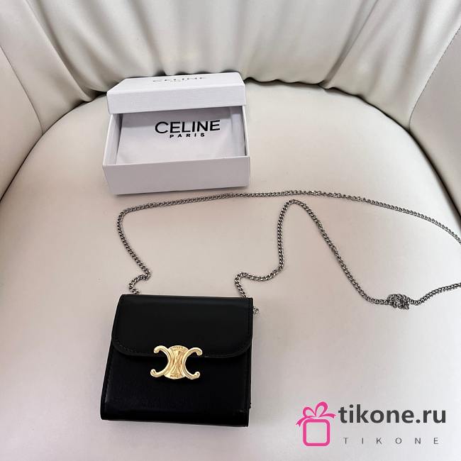 Celine Black Wallet With Chain - 10.5x9cm - 1