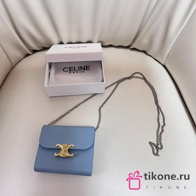 Celine Blue Wallet With Chain - 10.5x9cm - 1