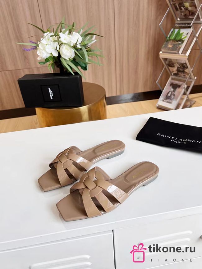 YSL Tribute Beige Leather Slippers - 1