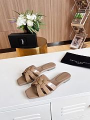 YSL Tribute Beige Leather Slippers - 1