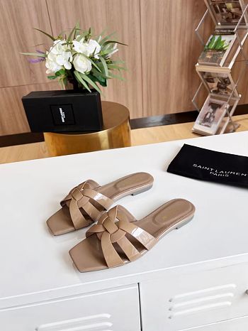 YSL Tribute Beige Leather Slippers