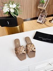 YSL Tribute Beige Leather Slippers - 4