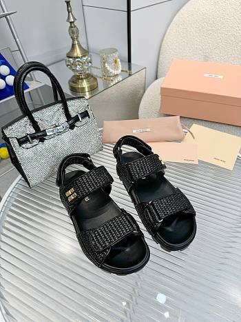 Miumiu Black Raffia Slip Sandals