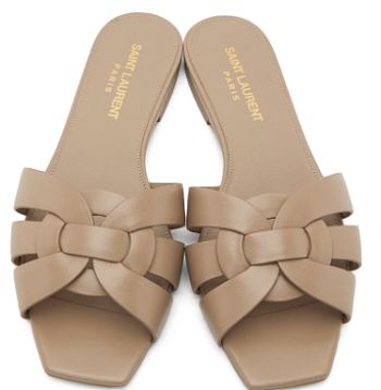 YSL Beige Tribute Flat Mules