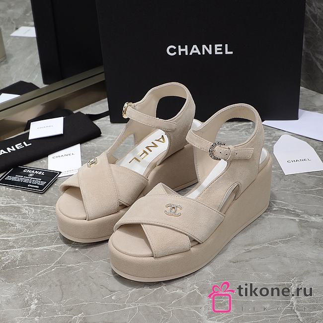 Chanel Natural Velvet Fabric Sandals - 1