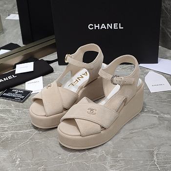 Chanel Natural Velvet Fabric Sandals