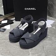 Chanel Dark Blue Velvet Fabric Sandals - 1