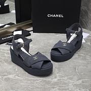 Chanel Dark Blue Velvet Fabric Sandals - 3