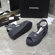 Chanel Dark Blue Velvet Fabric Sandals - 2