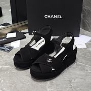 Chanel Black Velvet Fabric Sandals - 1