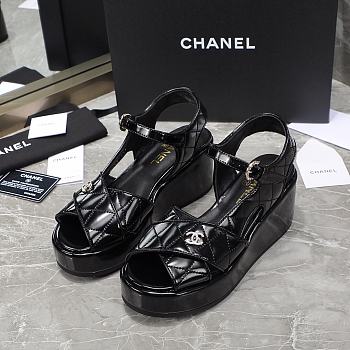 Chanel Black Lambskin Sandals 