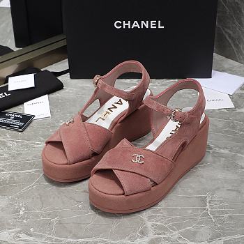 Chanel Pink Velvet Fabric Sandals